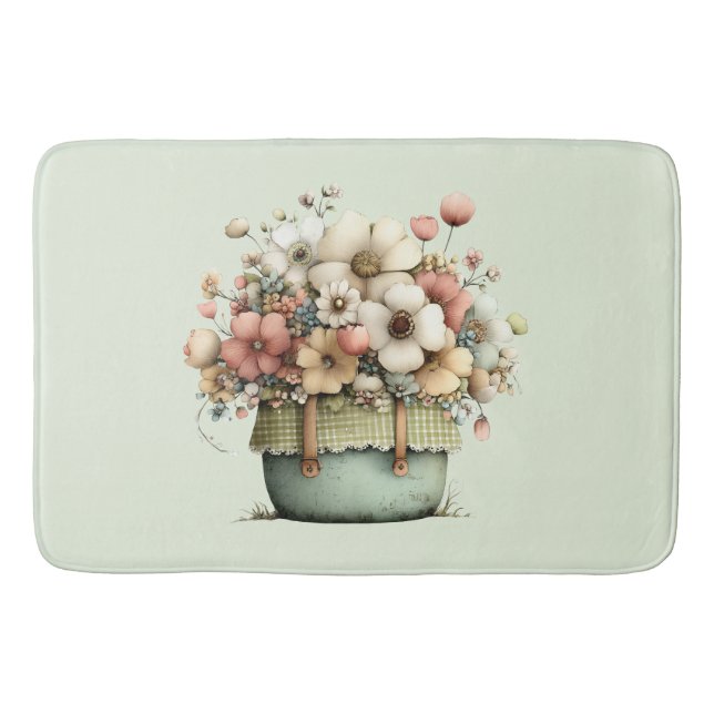 Flowers in a Pot Cosy Shabby Cute Bath Mat (Front)