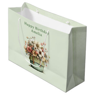 Flowers in a Pot Cosy Shabby Cute Birthday Large Gift Bag