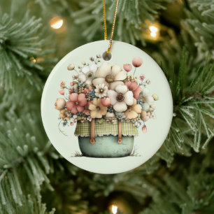 Flowers in a Pot Cosy Shabby Cute Ceramic Ornament