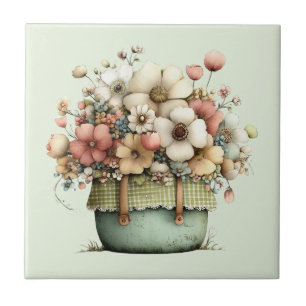 Flowers in a Pot Cosy Shabby Cute Ceramic Tile