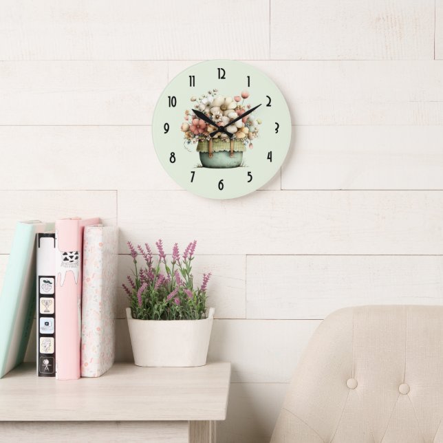 Flowers in a Pot Cosy Shabby Cute Large Clock (Reading Room)