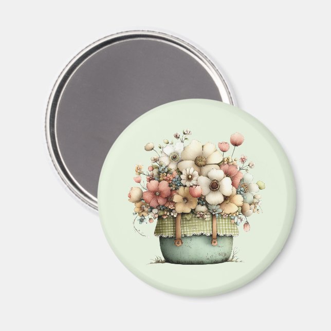  Flowers in a Pot Cosy Shabby Cute Magnet (Front/Back)