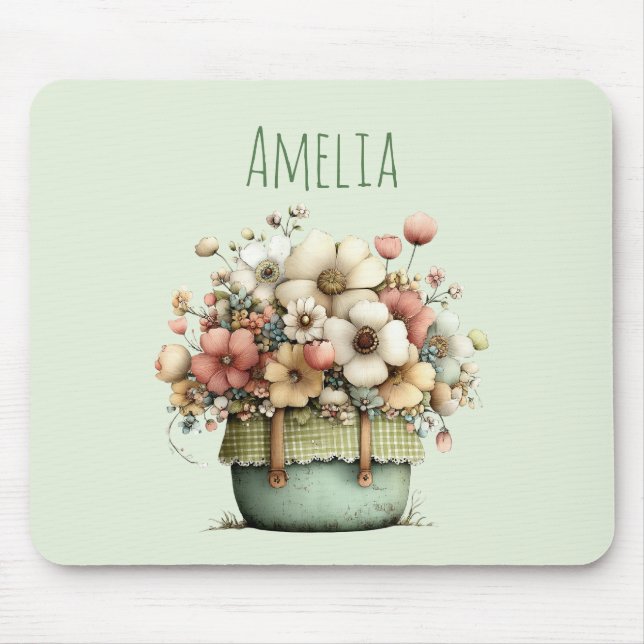 Flowers in a Pot Cosy Shabby Cute Mouse Pad (Front)