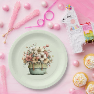 Flowers in a Pot Cosy Shabby Cute Paper Plate