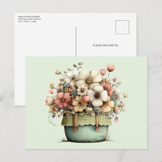 Flowers in a Pot Cosy Shabby Cute Postcard (Front/Back)