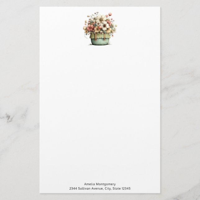 Flowers in a Pot Cosy Shabby Cute Stationery (Front)