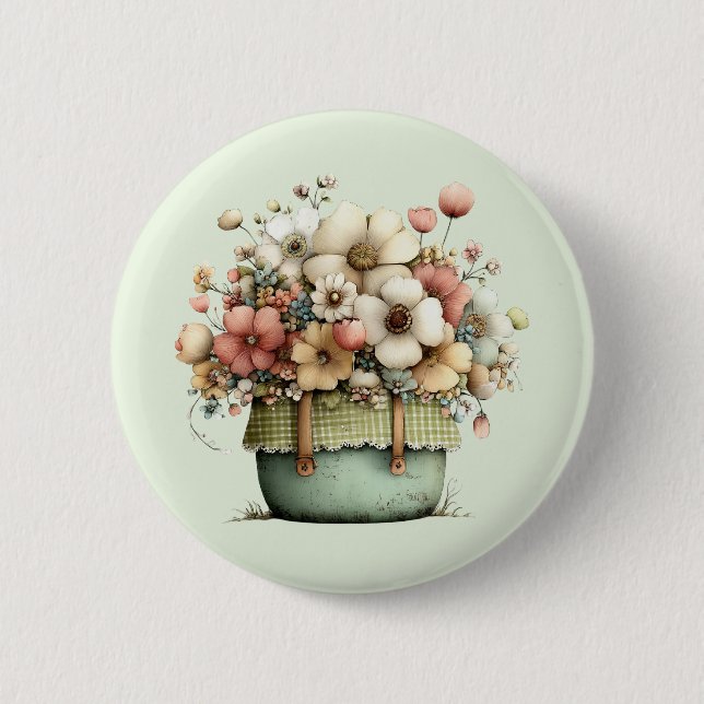 Flowers in a Pot Cozy Shabby Cute 6 Cm Round Badge (Front)