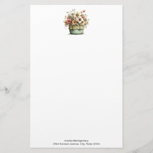Flowers in a Pot Cozy Shabby Cute Stationery