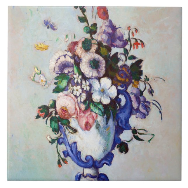 Flowers in a Rococo Vase, Paul Cezanne Ceramic Tile (Front)