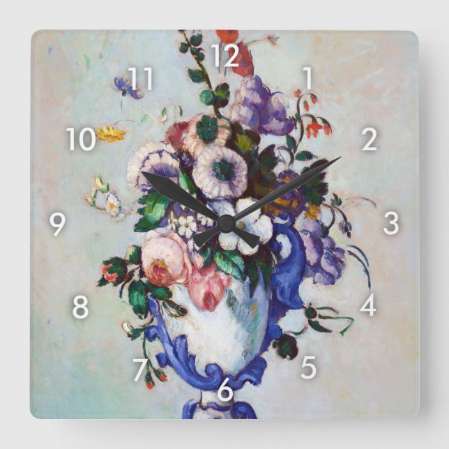 Flowers in a Rococo Vase, Paul Cezanne Square Wall Clock (Front)