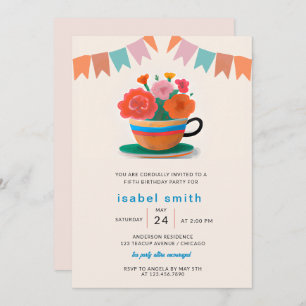 Flowers in a teacup Kids Birthday Party Invitation
