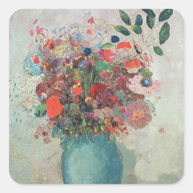 Flowers in a Turquoise Vase, c.1912 Square Sticker (Front)
