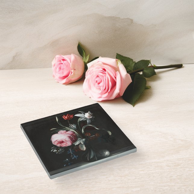 Flowers In A Vase by Verelst Glass Coaster (Creator Uploaded)