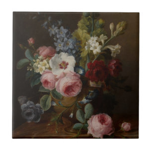 Flowers in a Vase on a Marble Ledge Ceramic Tile