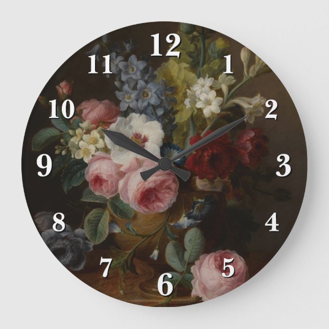 Flowers in a Vase on a Marble Ledge Large Clock (Front)
