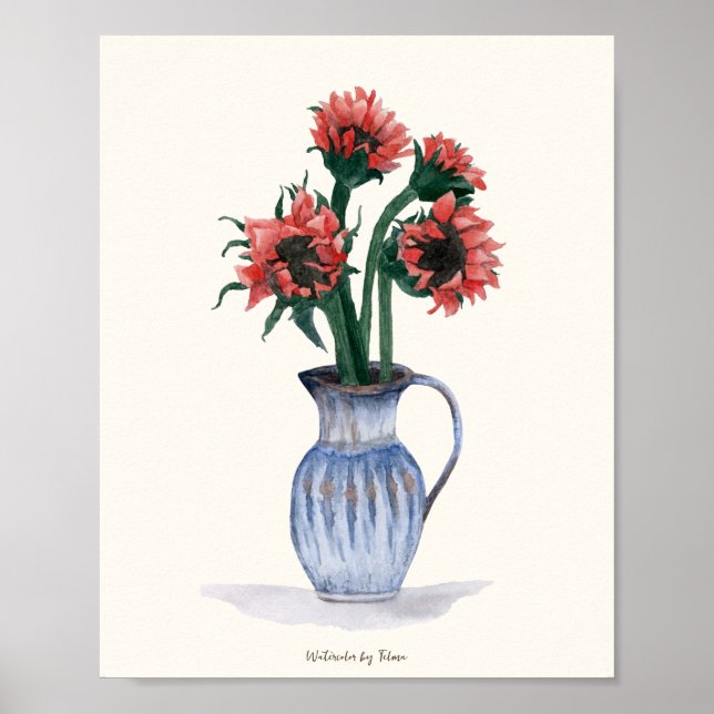 Flowers in a Vase Watercolor Poster (Front)