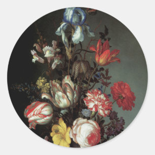 Flowers in a Vase with Shells and Insects Classic Round Sticker