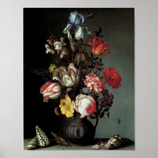 Flowers in a Vase with Shells and Insects Poster (Front)