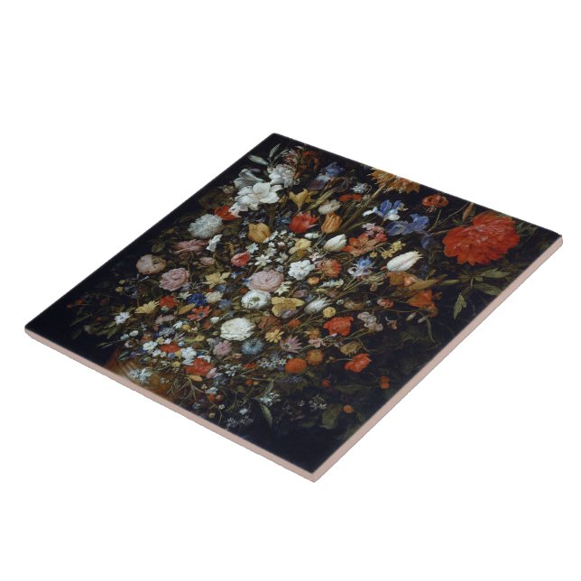 Flowers in a Wooden Vessel Jan Brueghel the Elder  Ceramic Tile (Side)