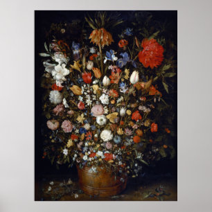 Flowers in a Wooden Vessel Poster