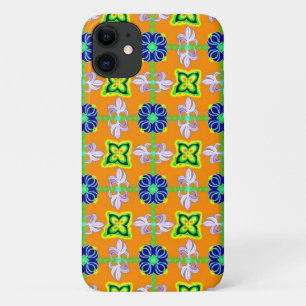 Flowers in Artdeco Retro Style green blue yellow iPhone 11 Case