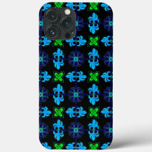 Flowers in Artdeco Retro Style green blue yellow iPhone 13 Pro Max Case