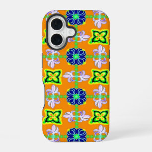 Flowers in Artdeco Retro Style green blue yellow iPhone 16 Case