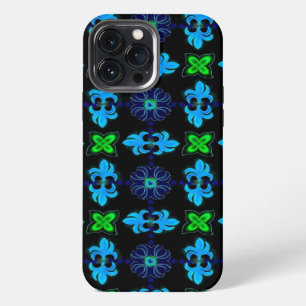Flowers in Artdeco Retro Style green blue yellow iPhone 13 Pro Max Case