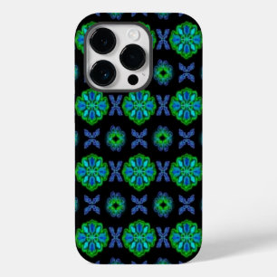 Flowers in artdeco retrolook green and blue Case-Mate iPhone 14 pro case