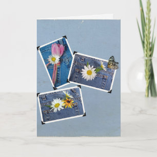 flowers in blue jean pocket card