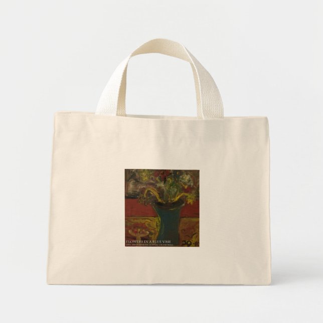 flowers in blue vase mini tote bag (Front)