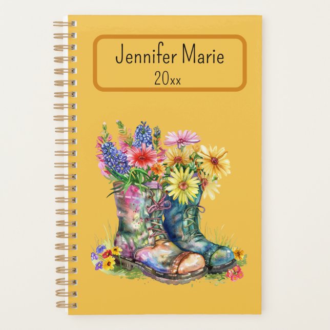 Flowers in Boots Personalise with Name, Year  Planner (Front)