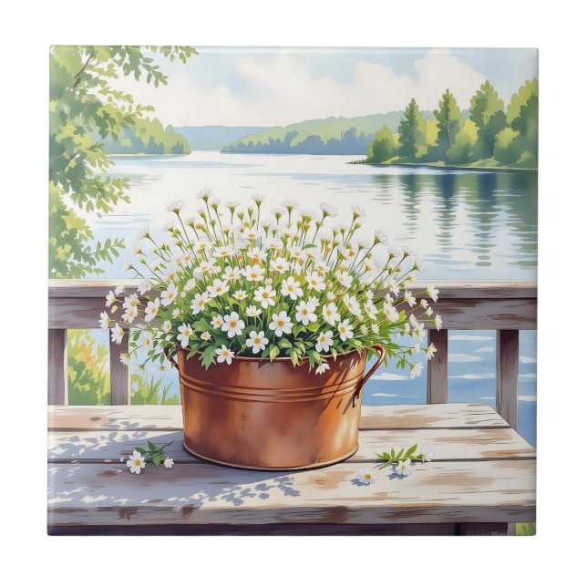 Flowers in Copper pot on Lakehouse Deck Ceramic Tile (Front)