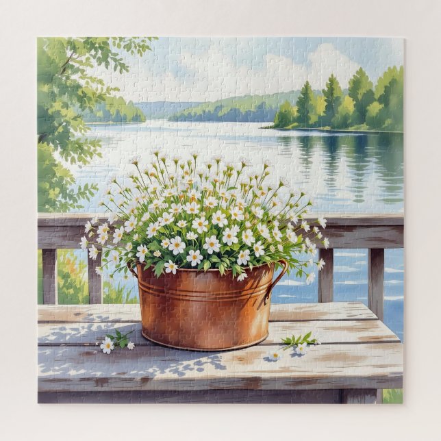 Flowers in Copper pot on Lakehouse Deck   Jigsaw Puzzle (Vertical)