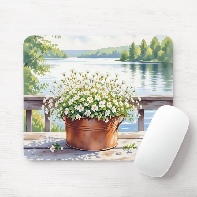 Flowers in Copper pot on Lakehouse Deck Mouse Pad (With Mouse)