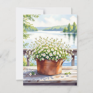 Flowers in Copper pot on Lakehouse Deck Postcard