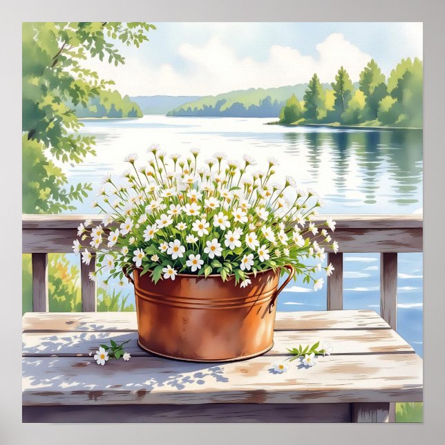 Flowers in Copper pot on Lakehouse Deck Poster (Front)