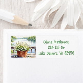 Flowers in Copper pot on Lakehouse Deck Return Address Label