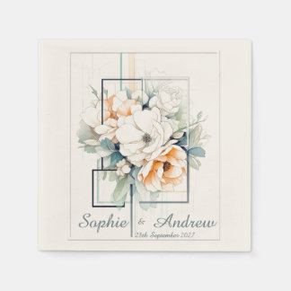 Flowers in Cube-Frame:Personalized Wedding Napkins