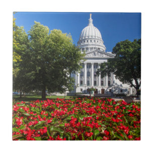 Flowers In Front Of State Capitol Building Ceramic Tile