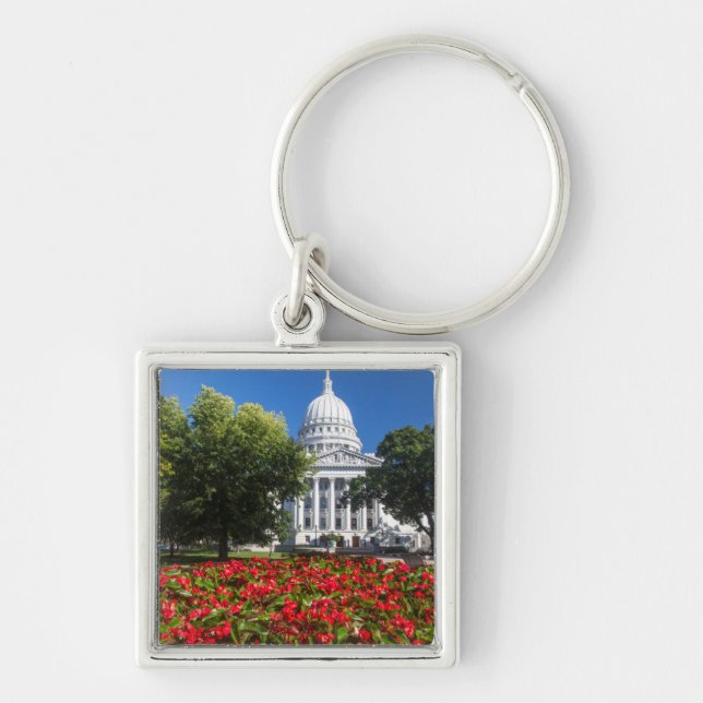 Flowers In Front Of State Capitol Building Key Ring (Front)