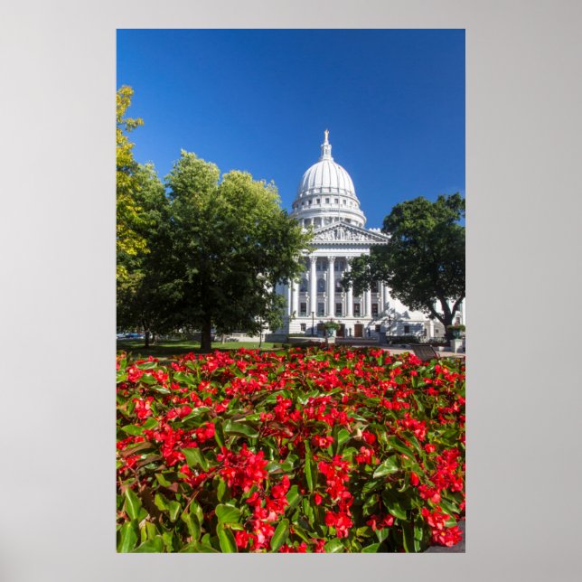 Flowers In Front Of State Capitol Building Poster (Front)