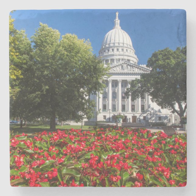Flowers In Front Of State Capitol Building Stone Coaster (Front)