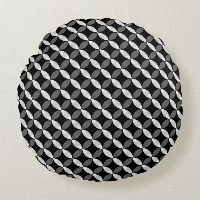 Flowers in Geometry, Grey  Round Cushion (Front)