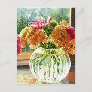 Flowers in Glass Vase Postcard