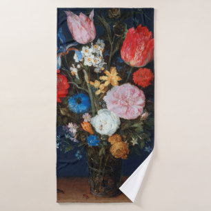 Flowers in Glass Vessel, Jan Brueghel the Elder Bath Towel