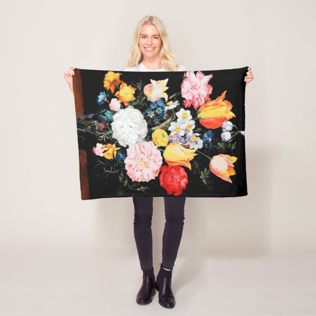 Flowers in Glass Vessel, Jan Brueghel the Younger Fleece Blanket (In Situ)