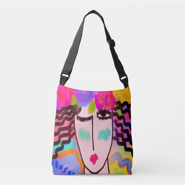 Flowers in Her Hair Abstract Painting Crossbody Bag (Front)