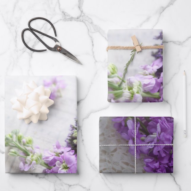 Flowers in lavender shades wrapping paper sheet (Front)