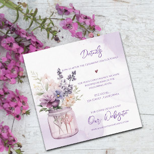 Flowers In Mason Jar Purple Floral Wedding Details Enclosure Card